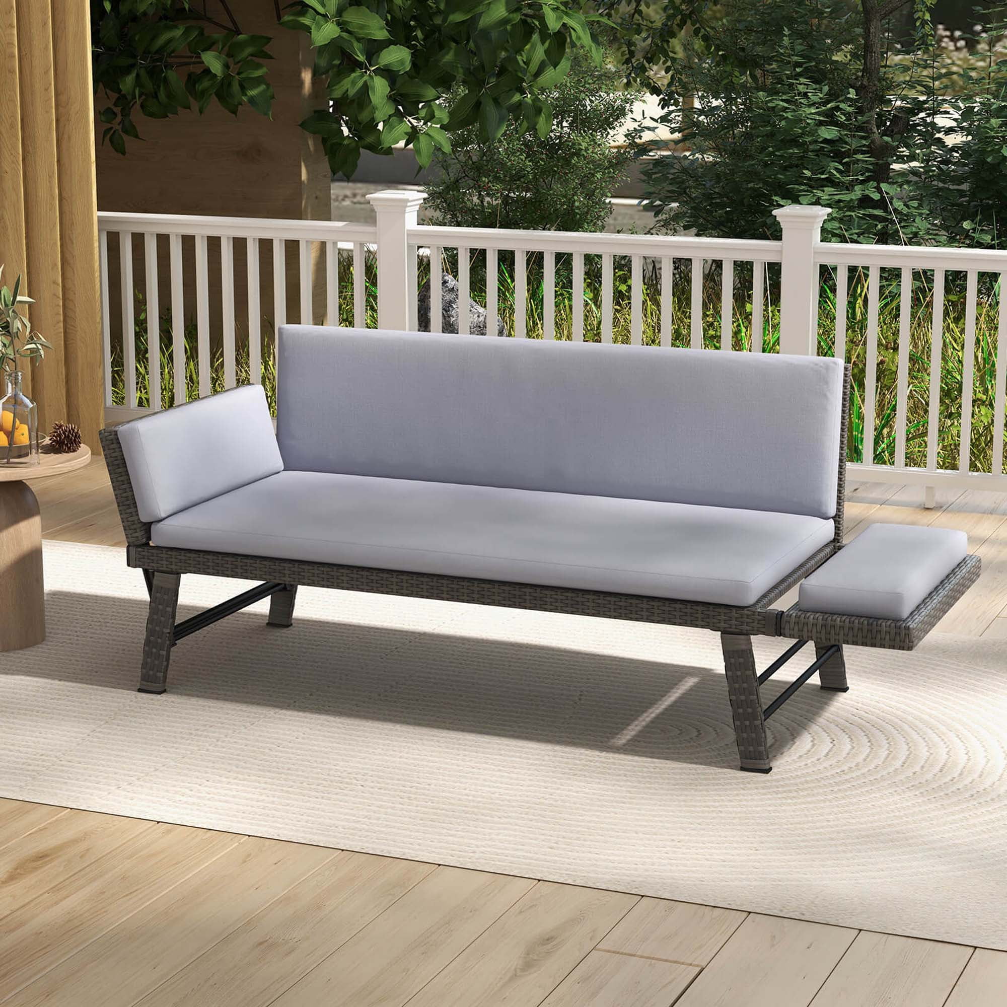 Costway Outdoor Convertible Sofa Daybed with Adjustable Armrests Removable Cushions Gray