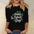 thumbnail image 1 of Meichang St Patricks Day Hauts pour Femmes Trèfle Porte-Bonheur à Quatre Feuilles T-Shirts à Imprimé Trèfle Manches 3/4 Hauts Irlandais St Patricks Day T-Shirts Col Rond Blouses, 1 of 4