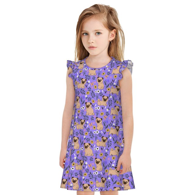 Vsdgher Carlins et Fleurs pour Filles Chemises de Nuit Tout-Petits Manches Courtes Volantées Nuisette Robe de Nuit Tenue de Sommeil Pyjamas pour Fête Pyjama-X-Grand