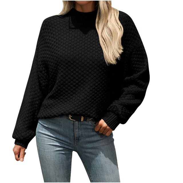Timegard Hauts pour Femmes Col Roulé Manches Longues Chandail Automne Hiver Décontracté Couleur Unie Blouse Ample Hauts