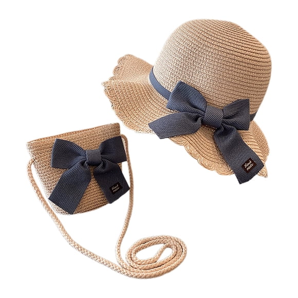 Zanarzt Hat Sun Hat Chapeau de Soleil Bébé Enfants Été Paille + Écran Solaire Pare-Soleil Enfants Fleur Paille Beach Girls Sac Chapeau Enfants Rose, Taille Unique