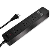 Toytexx 3-Outlet Power Strip with 4 USB Ports, Surge Protector, 6.6ft Cord for Home & Office