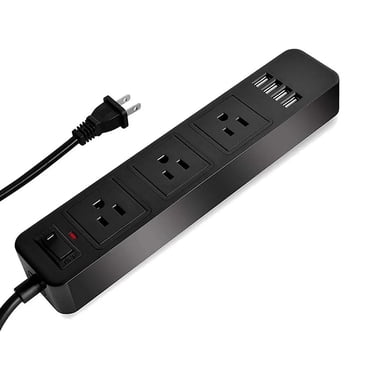 3 - Barre d'Alimentation de Prise avec 4 Ports USB, Cordon d'Extension de 6,6 Pi, Parasurtenseur, Adaptateur à 2 Broches vers 3 Broches (Noir)