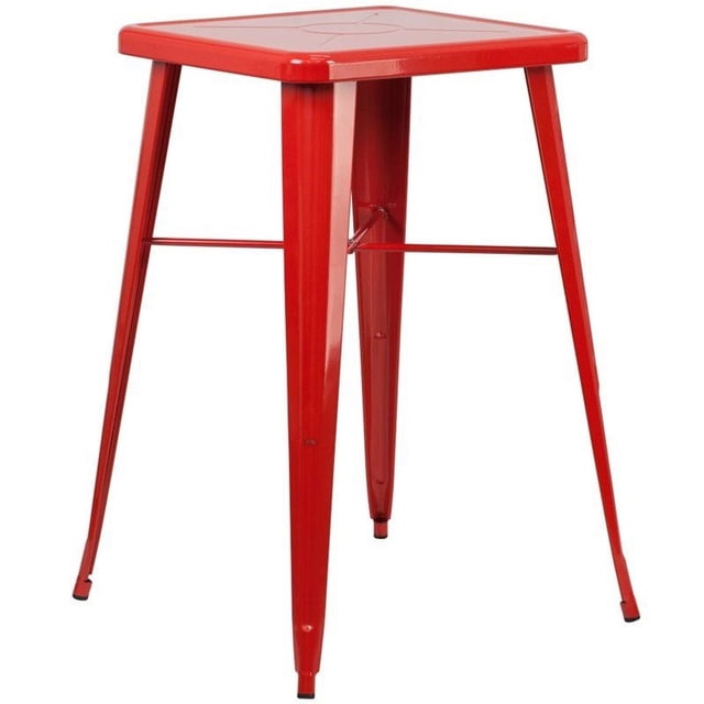 Flash Furniture Table de Bar Carrée en Métal de 28 Pouces en Rouge