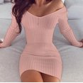 thumbnail image 2 of LLYwey en Liquidation Robes en Lin pour Femmes 2024 Mode Uni Col en V Manches Longues Fourreau Robe Moulante Nouvelles Robes de Travail Roses m, 2 of 5