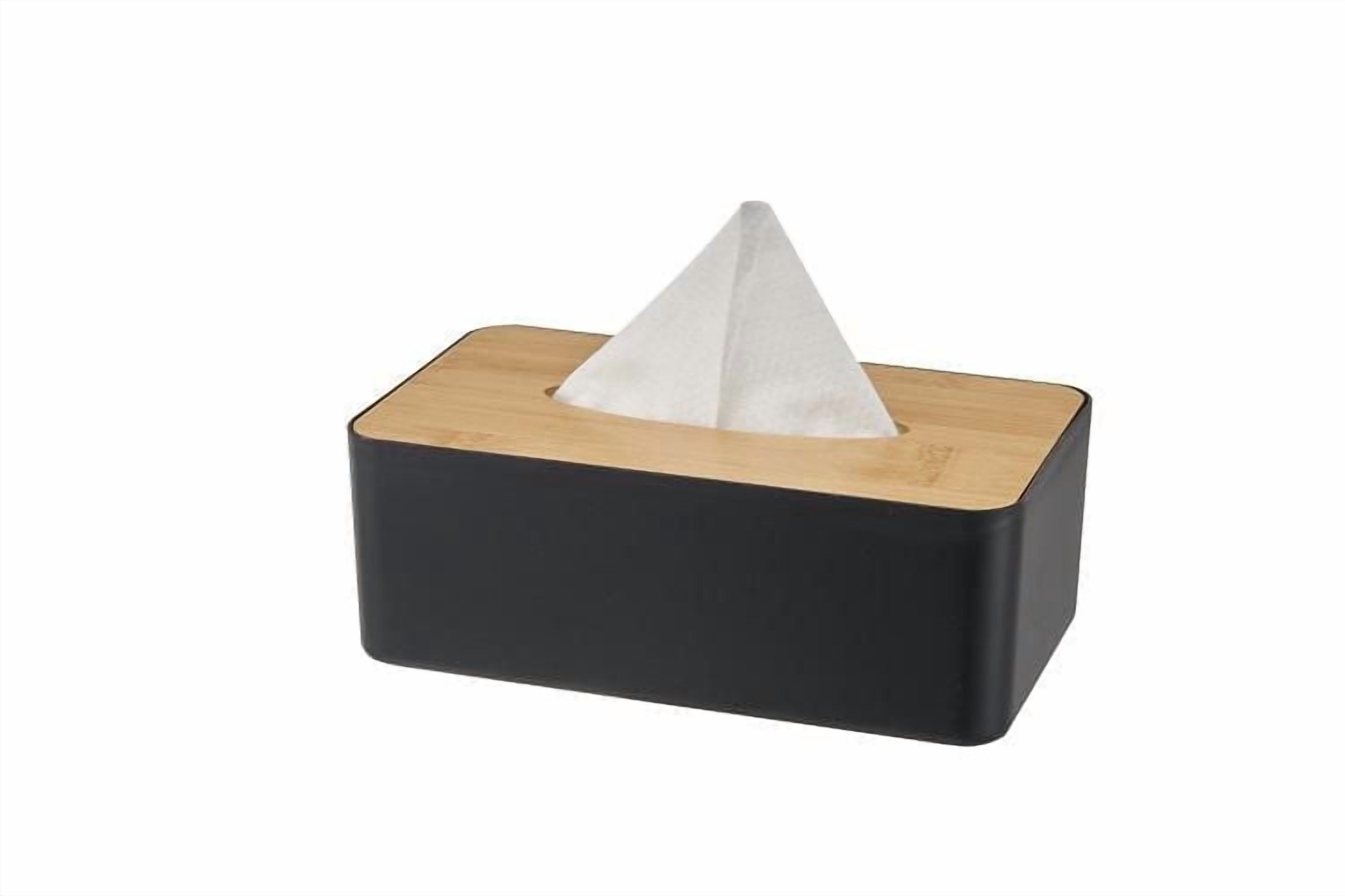 Mainstays Black Rectangular Tissue Box Holder with Bamboo Lid, 9.8" x 5.5"
