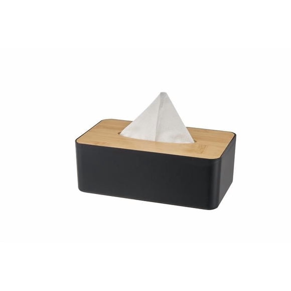Mainstays Black Rectangular Tissue Box Holder with Bamboo Lid, 9.8" x 5.5"