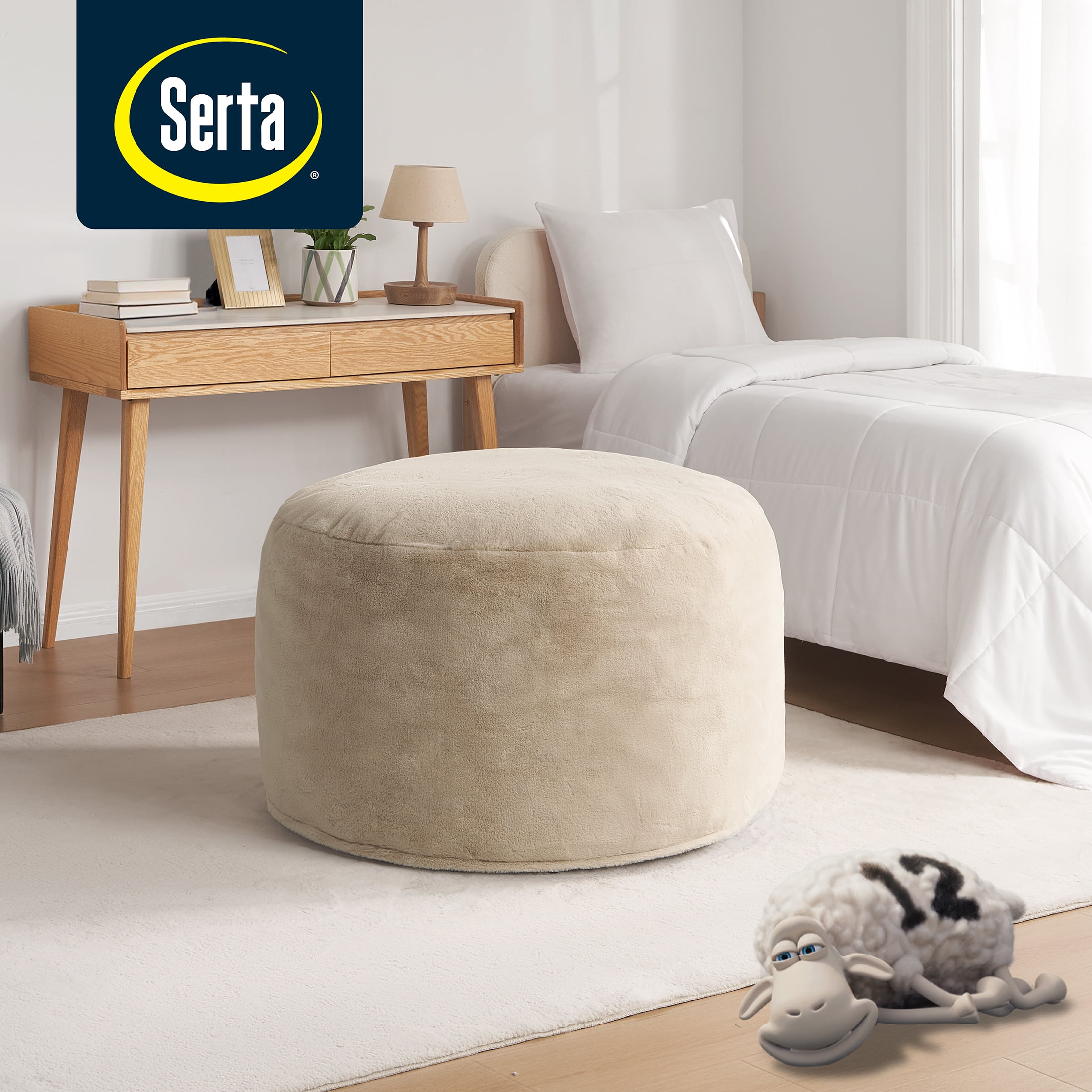 Pouf rond Serta Big Round Lounger rempli de mousse, couleur sable, 91 cm de profondeur x 51 cm de hauteur
