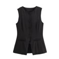 thumbnail image 1 of Gupgi Women Long Waistcoat Button Down Vest Sleeveless Round Neck Solid Color Slim Fit Tank Tops, 1 of 6