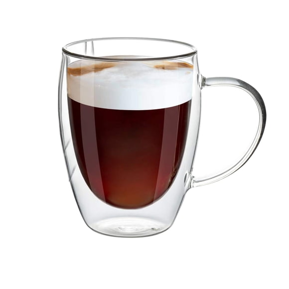 12oz/1 PACK Coffee Mugs Clear Glass Double Wall Cup with handle for Coffee Tea Latte Cappuccino (12 oz)