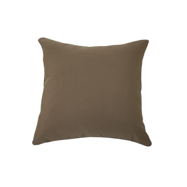 Sunbrella Toss Cushion in solid brown, square 20 x 20 x 5 inches, made from durable Sunbrella fabric with 100% polyester filling, UV and mildew resistant, ideal for outdoor patio and chair cushions, also suitable for adding decor to any outdoor seating area.