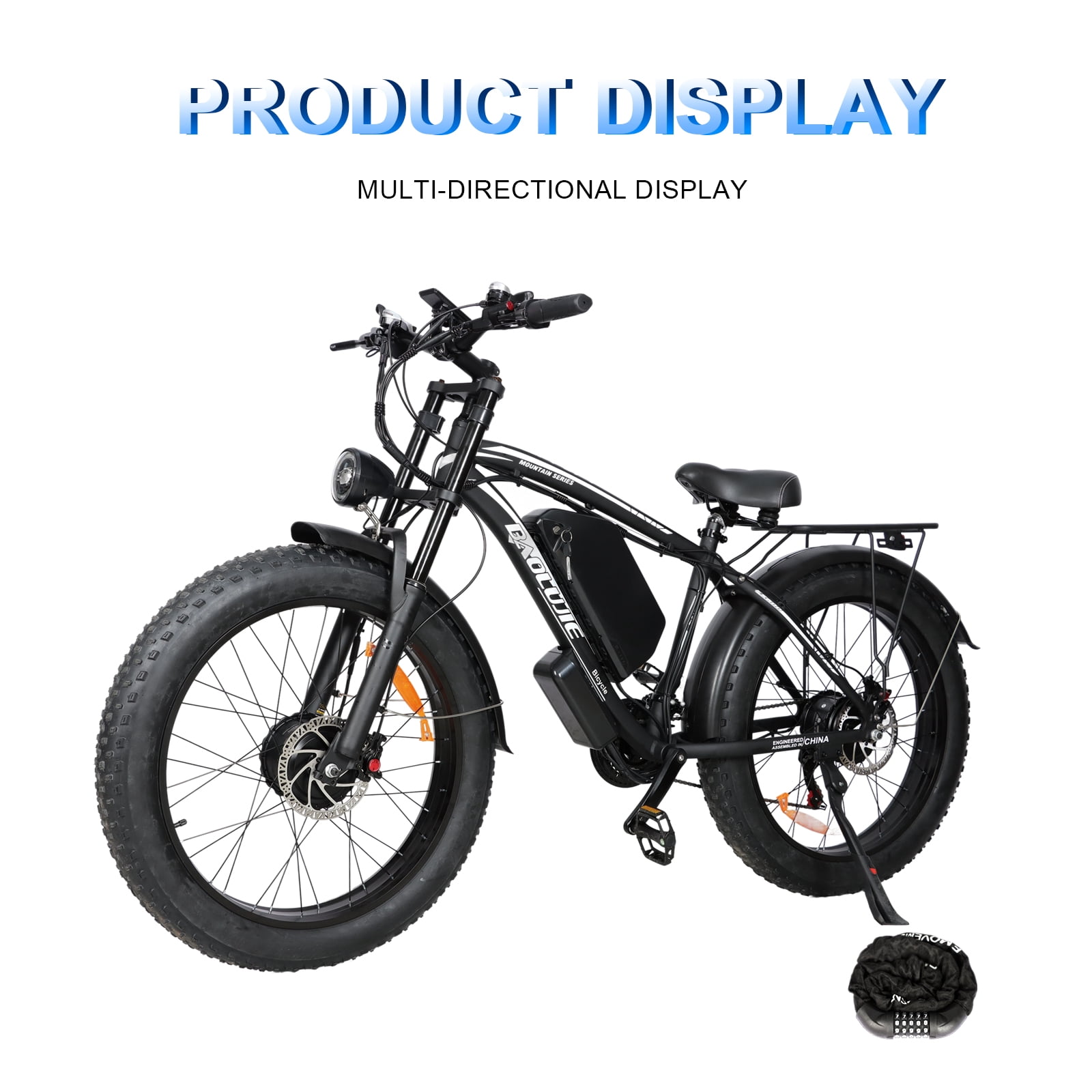 52V3000W Adult Electric Bike, Dual Motor Electric Bike with 32Ah Removable Battery and USB Port, Hydraulic Disc Brake, 26*4" Fat Tire Electric Bike for All Terrain，black