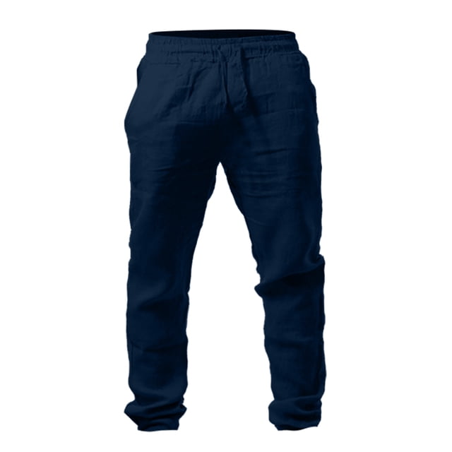 Leutsin Men's Elastic Pants Solid Color Breathable Cotton Linen Loose Casual Pants