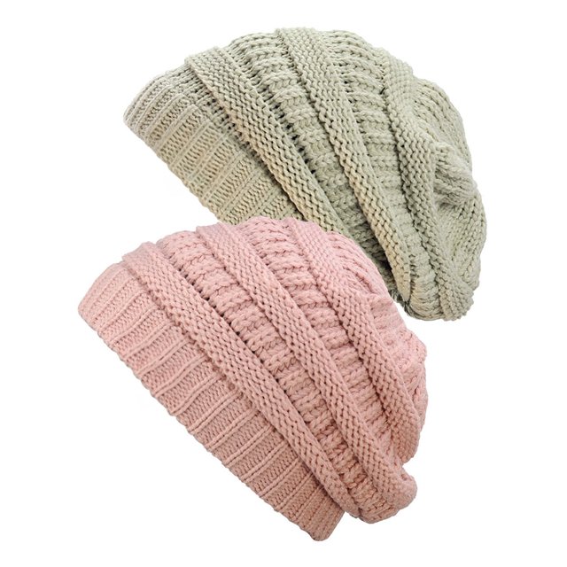 Tuque Tricotée pour Femmes (Lot de 2), Beige/Indi Rose