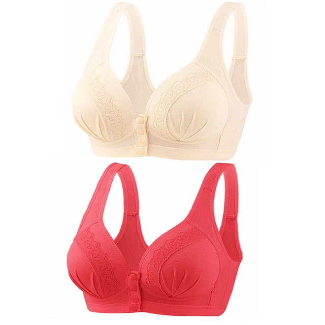 Timegard 2pc Wireless Bras for Women Front Closure Button Bralette Ruched Comfort Everyday Bras with Support
