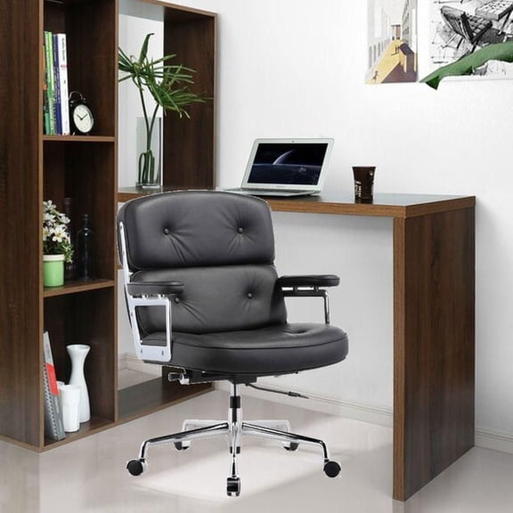 Lobby Executive PU Office Chair ,Mid-Back Executive Swivel Mesh Office Desk Chair, Upholstery, Lumbar Support, Modern Style