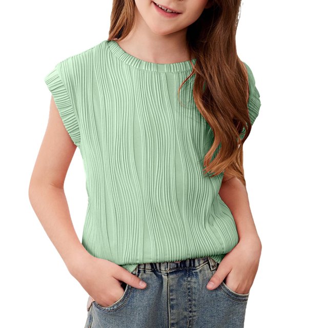 Timegard Toddler Girls Clothes Cap Sleeve Texture Loose Comfy Top Blouse Solid Color Casual Summer