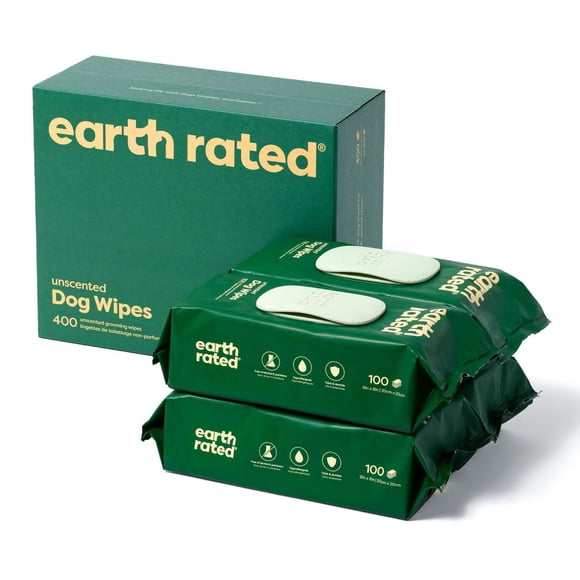 Earth Rated Lingettes pour Chiens Hypoallergéniques, Lingettes de Toilettage Nettoyantes et Anti-Odeurs pour les Pattes, le Corps et l'Arrière-train, Non Parfumées, 400 Lingettes