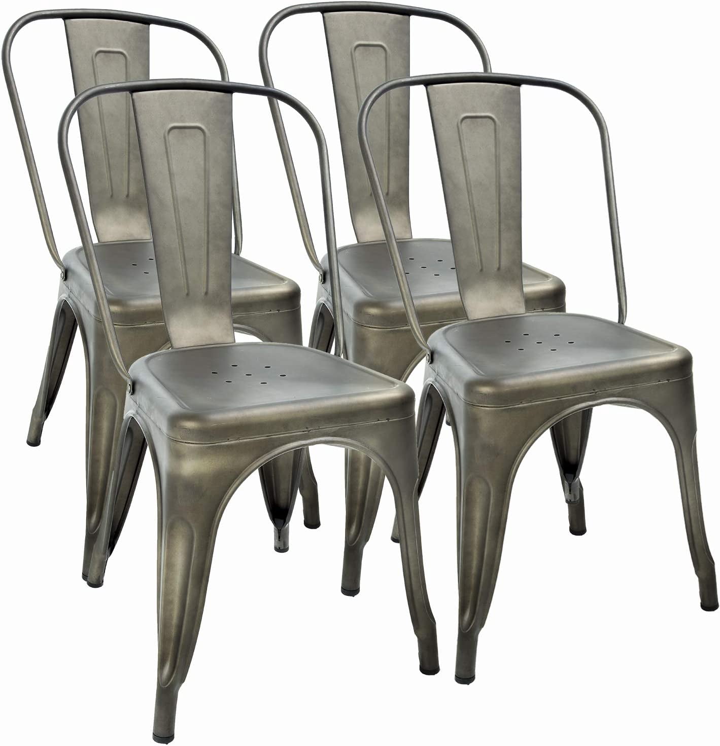 FDW Metal Dining Chairs Set of 4 Indoor Outdoor Chairs Patio Kitchen Metal 18 Inch Seat Height Restaurant Tolix Side Bar Weight, Bronze