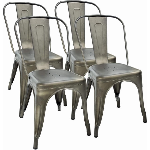 FDW Metal Dining Chairs Set of 4 Indoor Outdoor Chairs Patio Kitchen Metal 18 Inch Seat Height Restaurant Tolix Side Bar Weight, Bronze