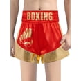 thumbnail image 1 of Xnihocha Unisex Kids Satin Boxing Shorts Metallic Color Block Boxer Kickboxing Muay Thai Training Trunks Red&Gold 6, 1 of 7