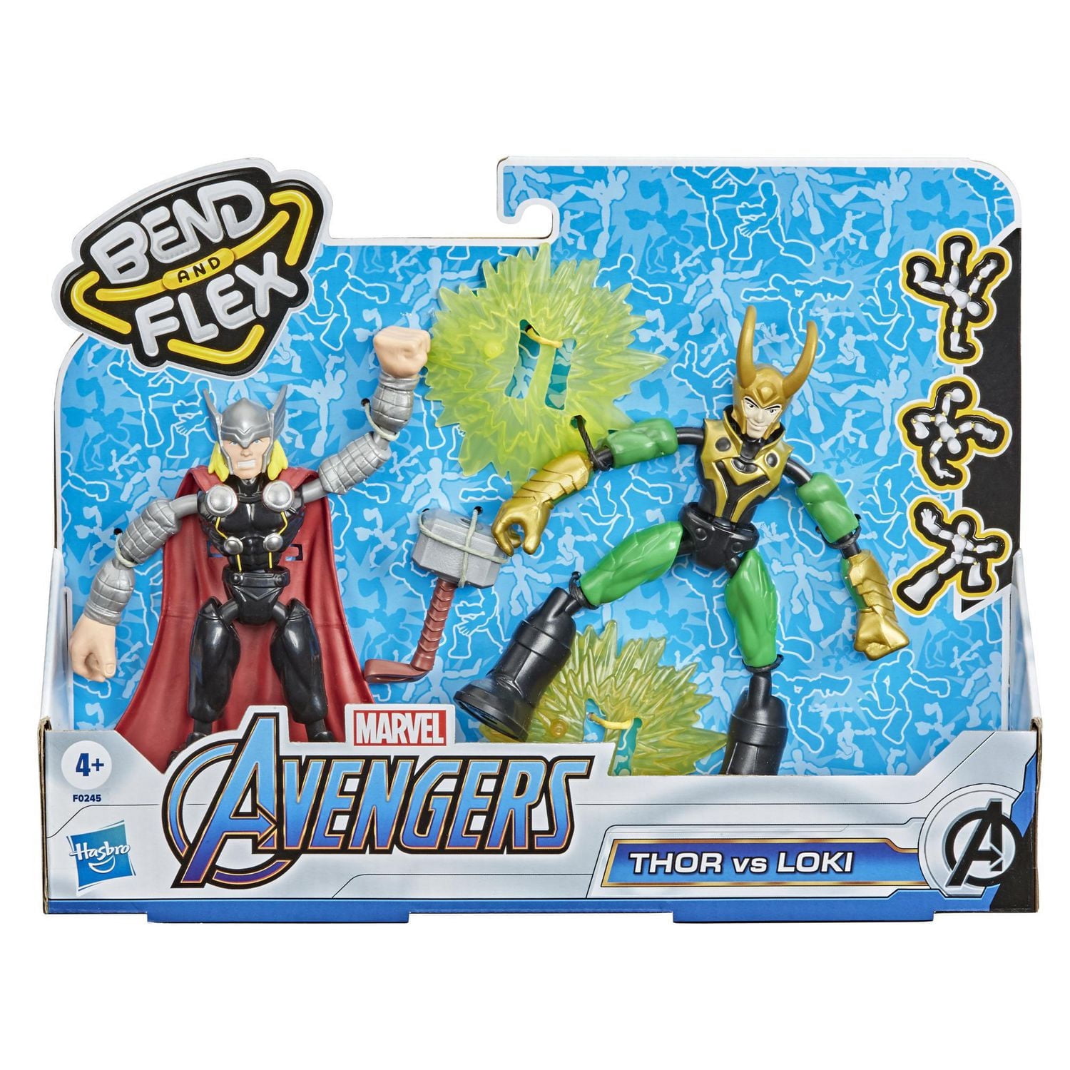 Marvel Avengers Bend and Flex, figurines flexibles Thor Vs. Loki de 15 cm, inclut 2 accessoires, à partir de 4 ans