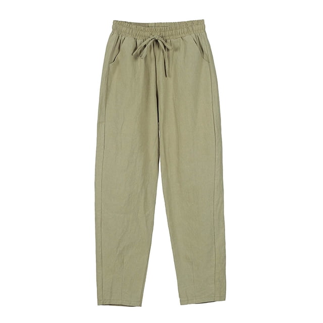 Timegard Pants for Women Elastic Waisted Drawstring Solid Color Crop Pants Casual Comfy Trousers Pockets