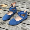 thumbnail image 4 of Ladys Single Shoes Suede Surface Elastic Ankle Strap Soft Sole Pointy Toe Flats Bottom Ballet Rear Ankle Zipper Shoes New Large Size Shallow Mouth Elastic Flat Shoes Blue, 4 of 7
