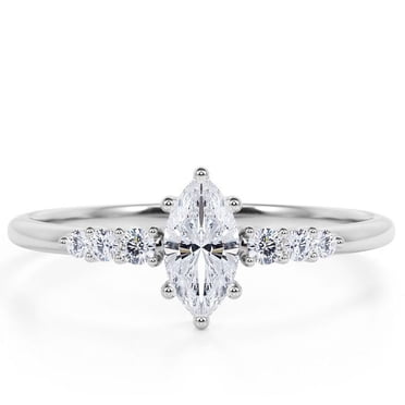 JeenMata Elegant Marquise Cut Engagement Ring in 18K White Gold over Silver