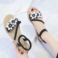 thumbnail image 2 of Womens Flat Sandals Weave Strap Open Toe Rhinestone Flower Decoration Ankle Elastic Non Slip Lightweight Breathable Summer Beach Sandals Black, 2 of 5