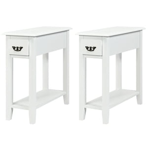 Patiojoy Set of 2 White 2 Tier Narrow Nightstand End Bedside Sofa Side Table W/ Drawer & Shelf