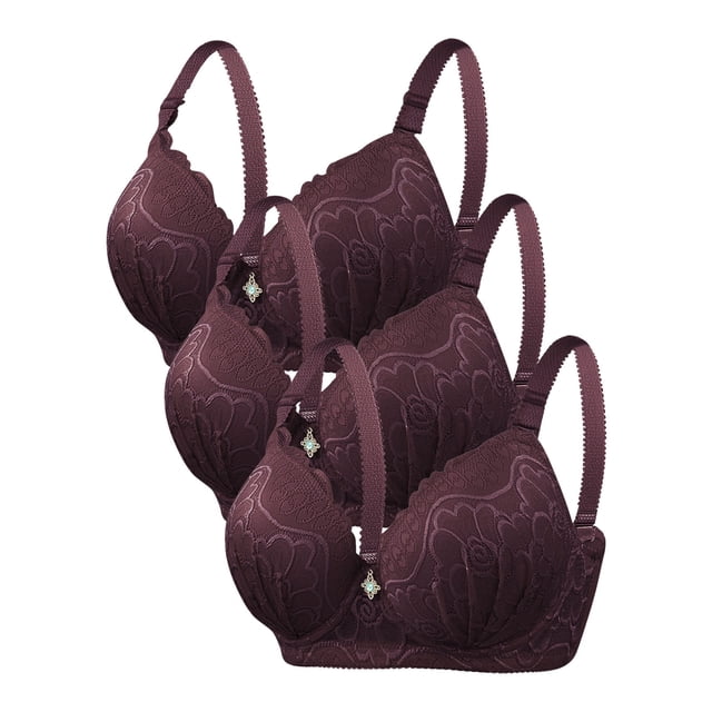 DecSea 3PC Women's Solid Color Steel Ring Oversized Gathering Underwear Daily Bra