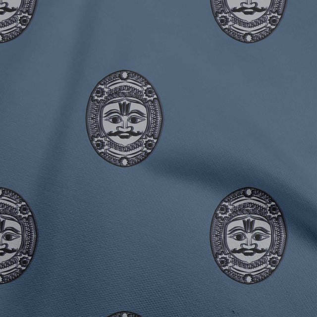 oneOone Velvet Blue Fabric Asian Block Face Craft Projects Decor Fabric Printed By The Yard 58 Inch Wide