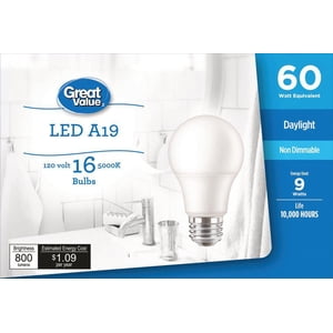 Great Value 60W A19 Daylight LED bulbs 16 Pack