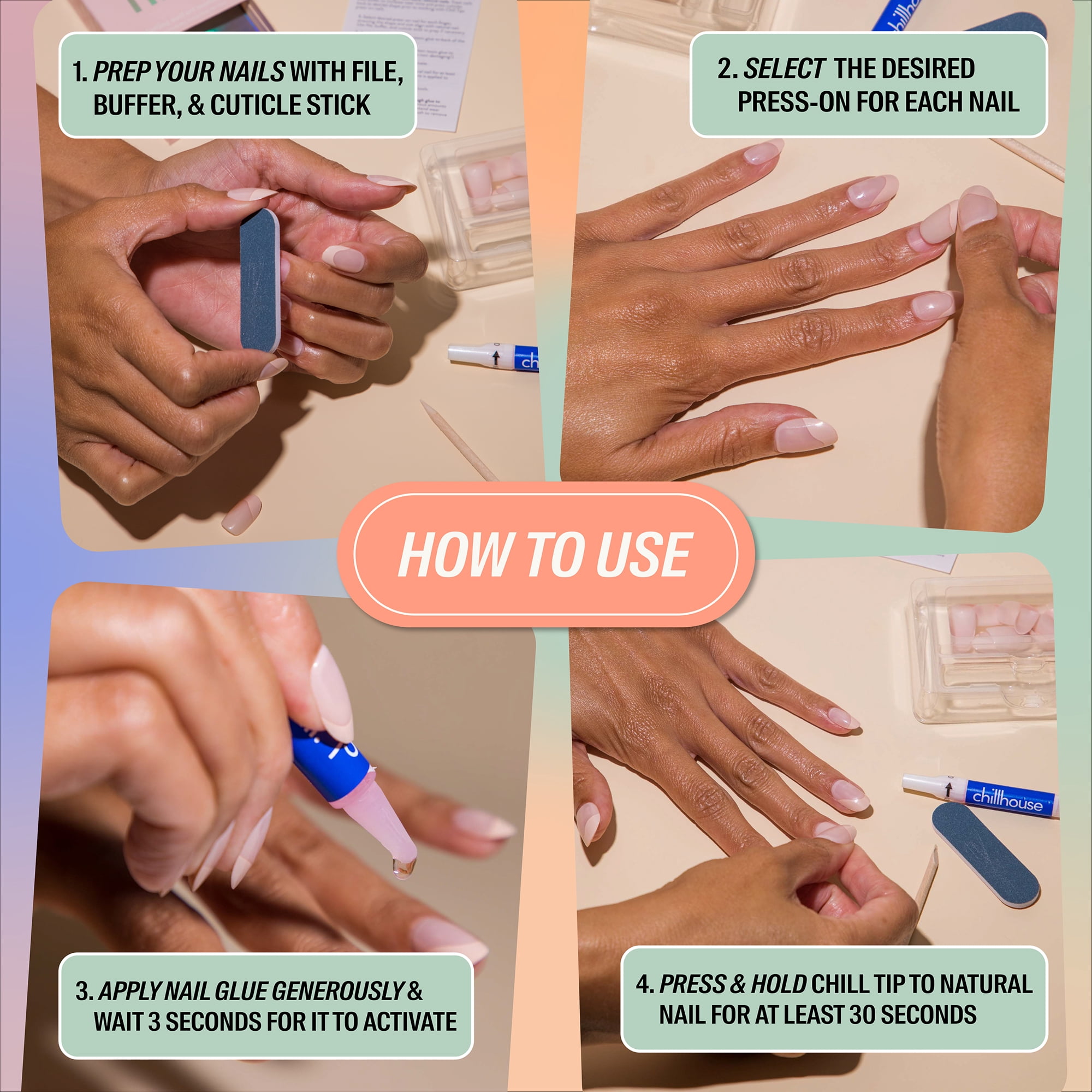 Chillhouse - Press Ons Tips Nails - Almond - Checked Out - 30 Tips