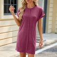 thumbnail image 2 of TJAZFJPA Robe Serviette Femme 2025 Mode Décontractée Printemps et Été Col Rond Couleur Unie Manches Courtes Couture Robe Ample Robe de Mariée Dos Ouvert pour Femmes, 2 of 6