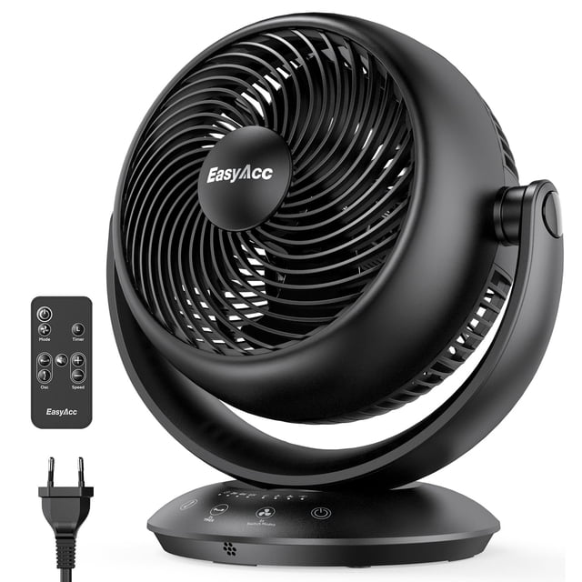 EasyAcc Ventilateur de Bureau à Circulation d'Air, Ventilateur Oscillant Silencieux de 11 Pouces à 35 dB avec Rotation Verticale et Horizontale de 90°, Télécommande, Ene