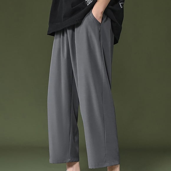 AherBiu Wide Leg Pants Men Elastic Waist Lightweight Loose Trouser with Pockets Casual Yoga Summer Beach Pant