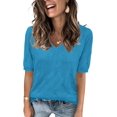 thumbnail image 1 of Arach&Cloz Women's V-Neck Short Sleeve Special Rib Knitted Pattern Casual Tops Sweater Spring Summer 2025, 1 of 6