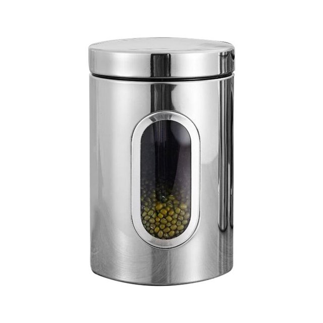 Kitchen Canister Stainless Steel Grain Storage Container Visible Tea Coffee Jar with Lid Silver