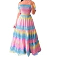 thumbnail image 1 of MesaSe Robes Bohèmes à Fleurs pour Femmes, Épaules Dénudées, Fluides, Ligne A, Plage, Fête, Robe Maxi, Robes de Retour à la Maison, 1 of 7