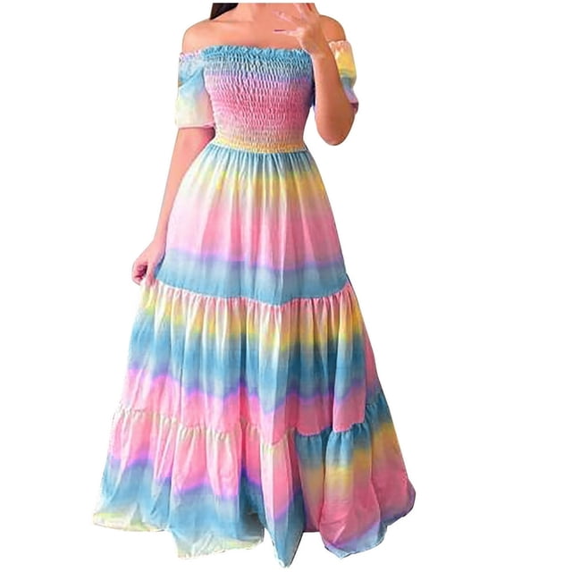 MesaSe Robes Bohèmes à Fleurs pour Femmes, Épaules Dénudées, Fluides, Ligne A, Plage, Fête, Robe Maxi, Robes de Retour à la Maison