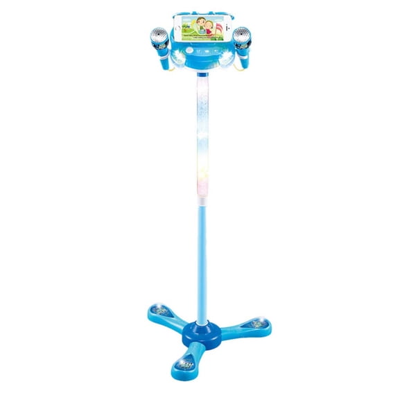 Blue Portable Kids Karaoke Machine With Microphones Stand Toys Set For Children Bluetooth Speaker