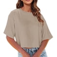 thumbnail image 2 of Fgnfyis T-Shirts Courts à Col Rond pour Femmes, Manches Courtes, Épaules Dénudées, Hauts Courts, T-Shirts pour Femmes, Kaki, G, 2 of 6