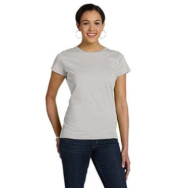 LAT T-Shirt à Col Rond à Manches Courtes en Jersey 100 % Coton pour Femmes (3516) Argent, TP