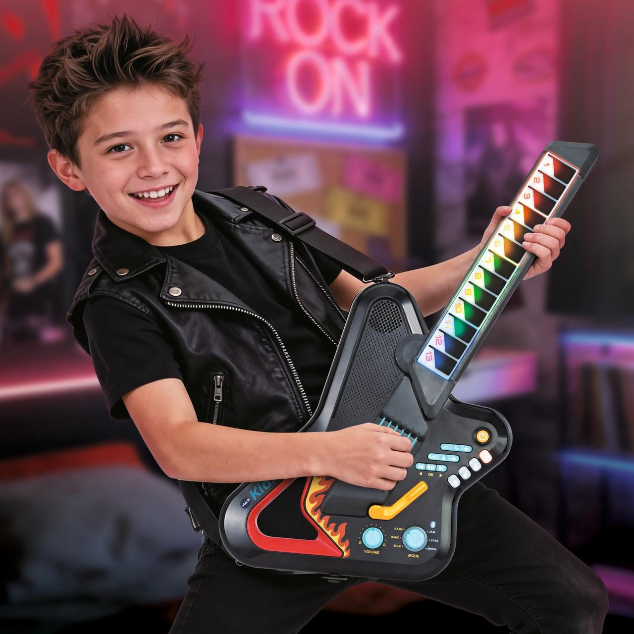 VTech Kidi Guitare Superstar pour créer de la musique, former un groupe, jouer à des jeux et plus encore pour les enfants - Version Française, 5+ Ans