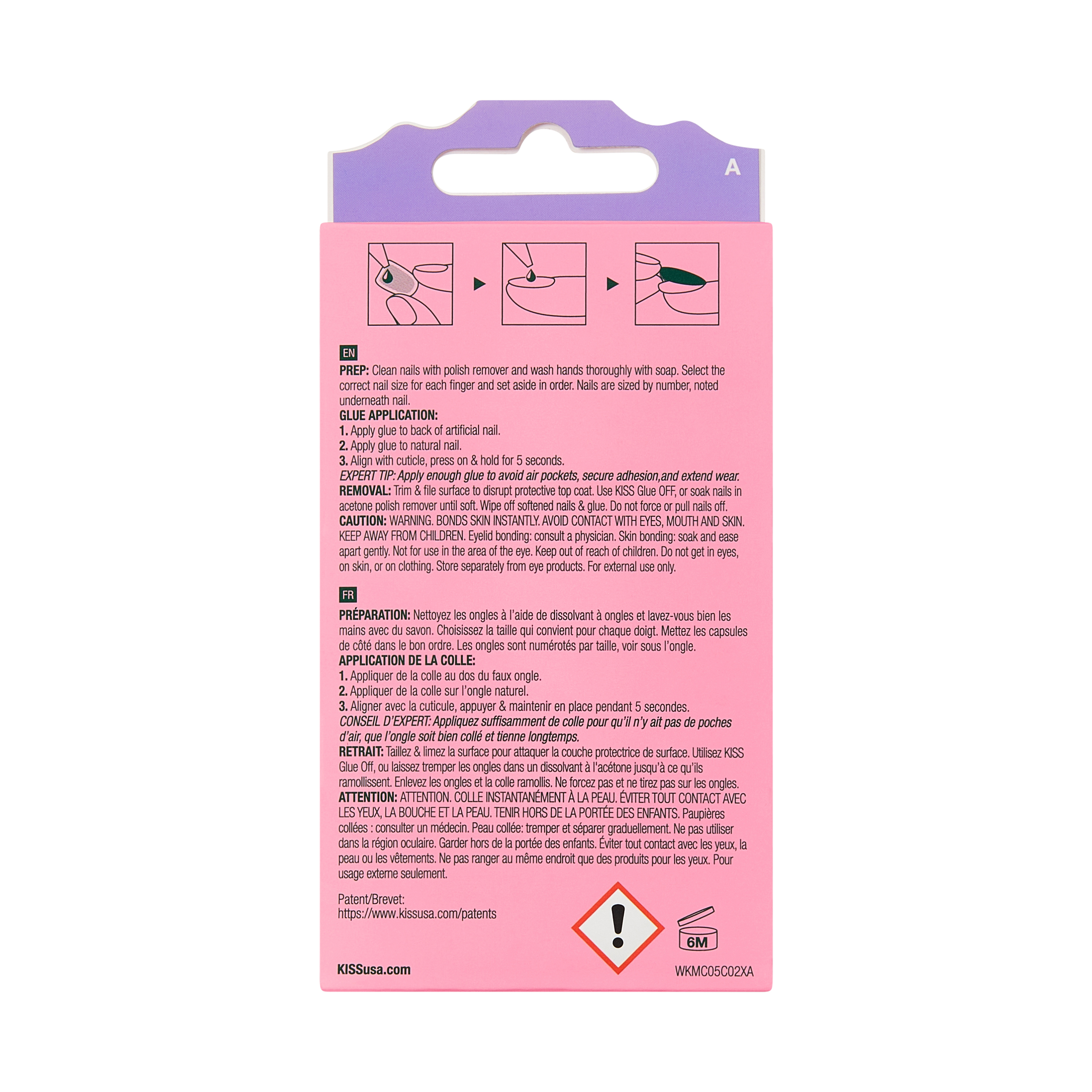 Kiss Nail - Wicked - Good News Glinda - Medium - French Nail - 28 ongles - 1 colle gel rose