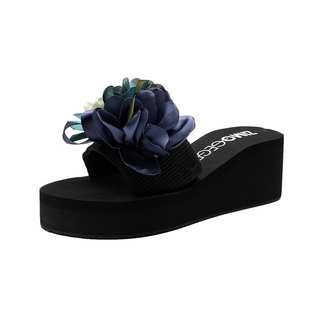 Mode Femmes à Enfiler à Bout Ouvert Talons Compensés Décontractés Sandales Pantoufles à Fleurs