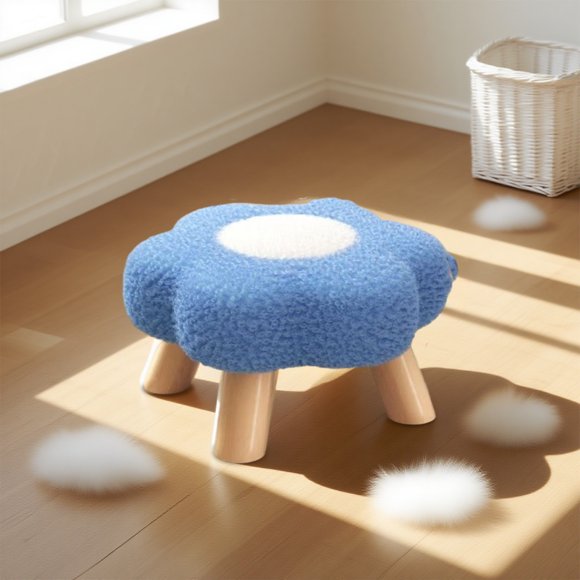 Foot Stool Boho Flower Ottoman, 10 Inch Round Wood Stool Flower Edge Design Lightweight Easy Carry