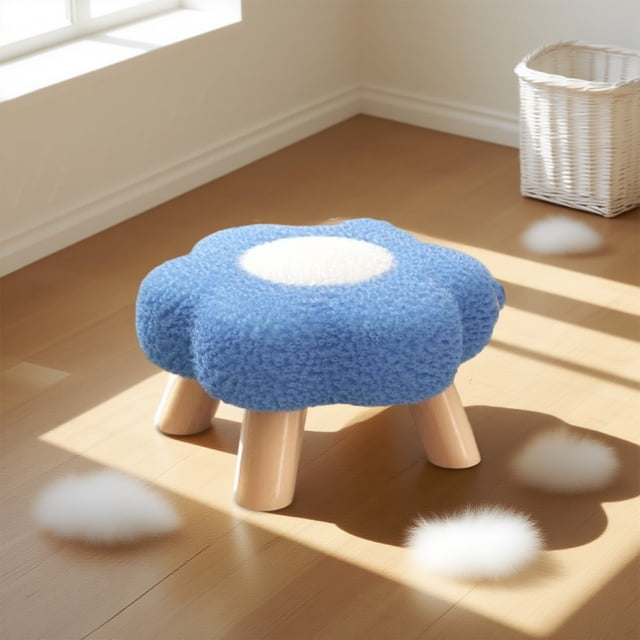 Foot Stool Boho Flower Ottoman, 10 Inch Round Wood Stool Flower Edge Design Lightweight Easy Carry